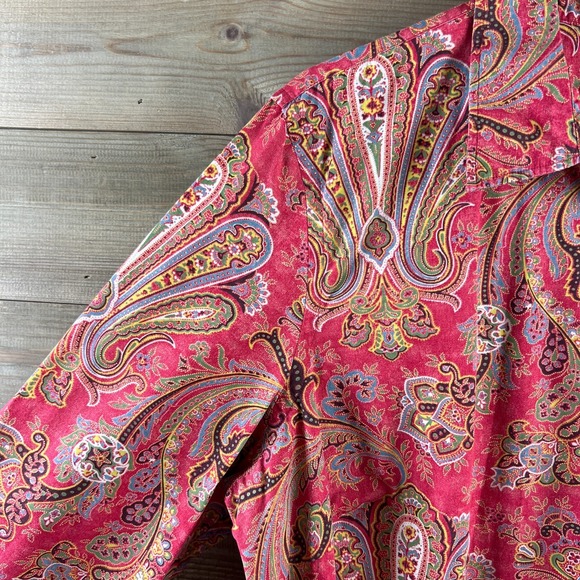 Chaps Womens Shirt 3/4 Sleeve Button Up Paisley Floral Boho Classic Cotton 1X - Picture 4 of 7